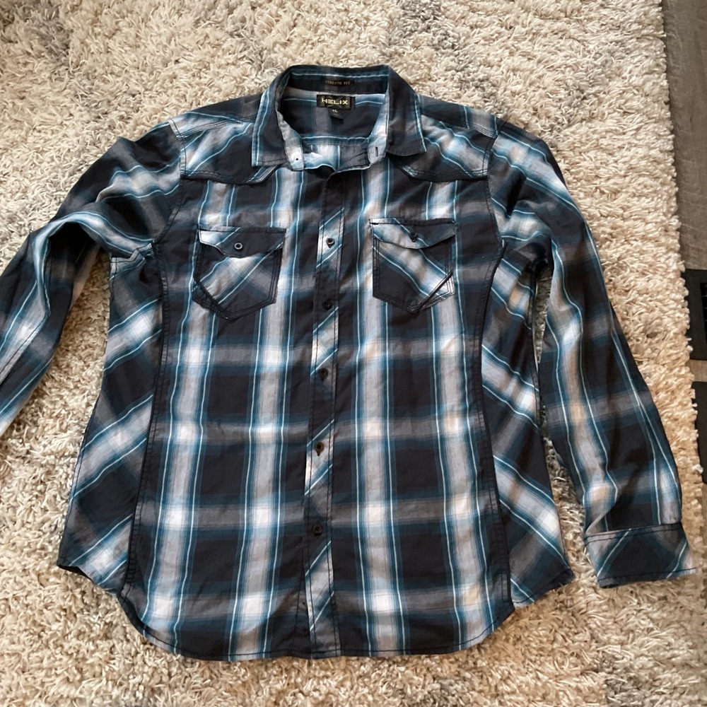 Helix Men's Plaid Long Sleeve Button Up Shirt‎ Athletic Fit XL